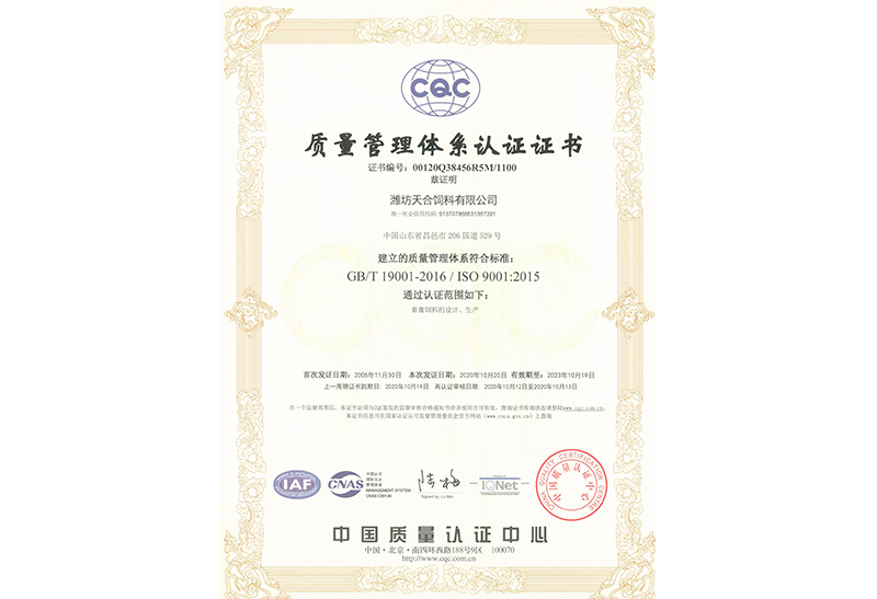 質(zhì)量管理體系認(rèn)證證書